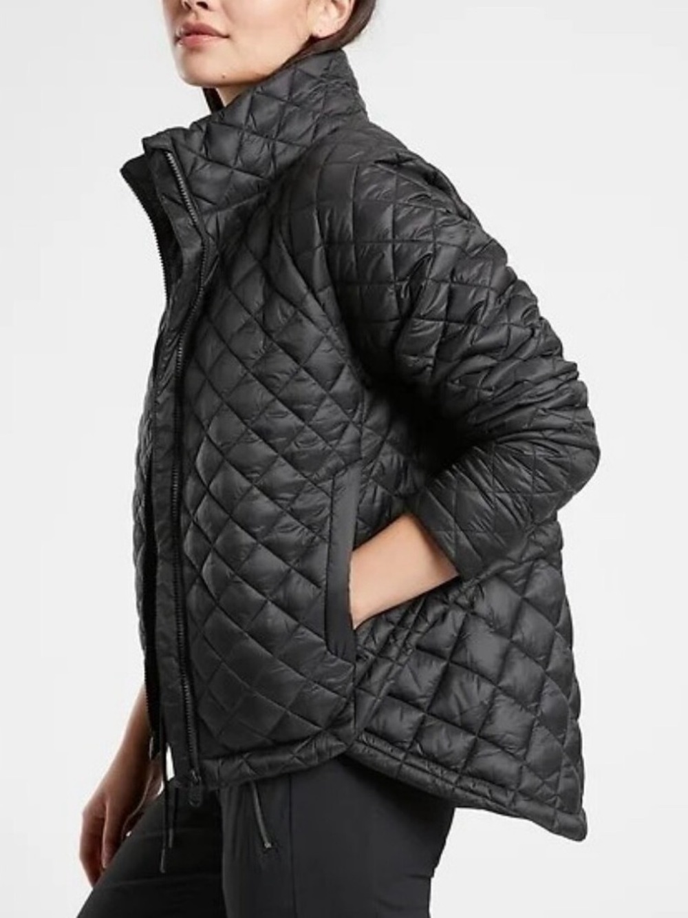 Athleta Whisper Featherless Puffer Jacket Sz MP Medium Petite Black